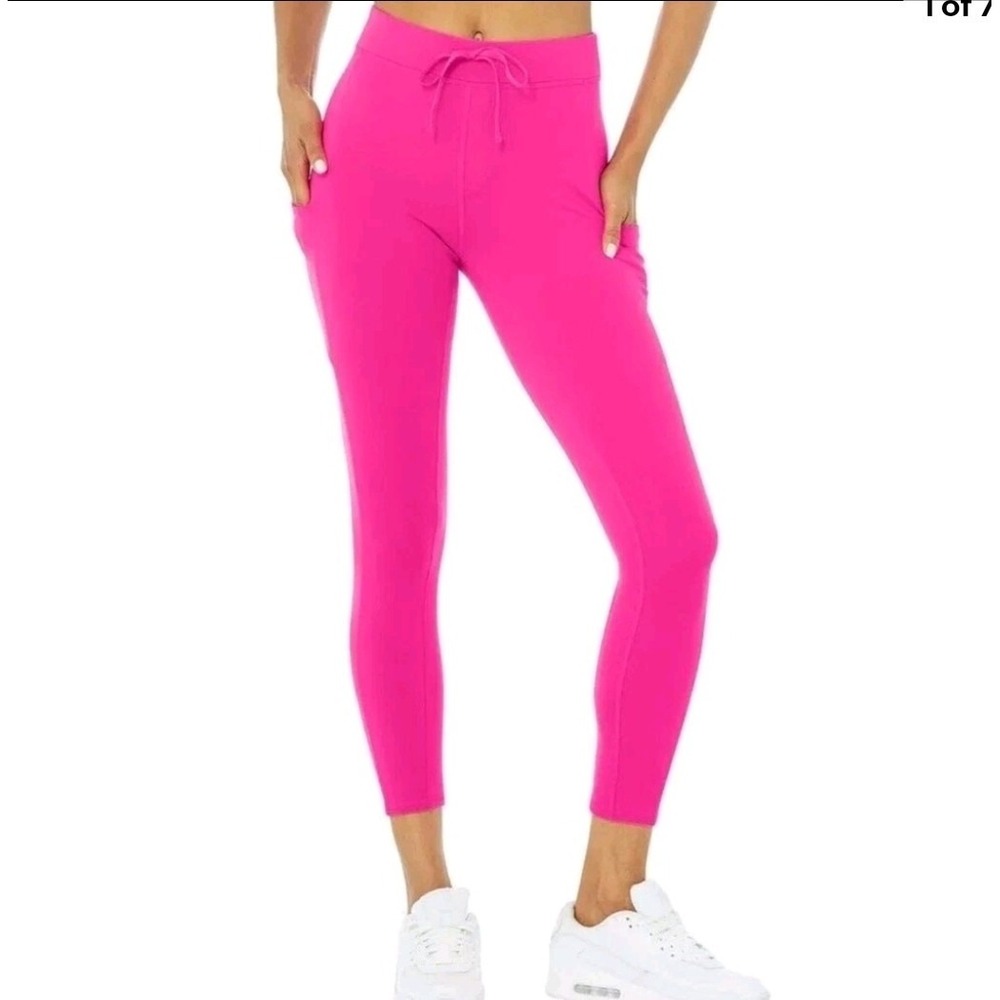 Alo Yoga 7/8 High-Waist Checkpoint Legging Drawstring Cropped Hot Pink Size XS
